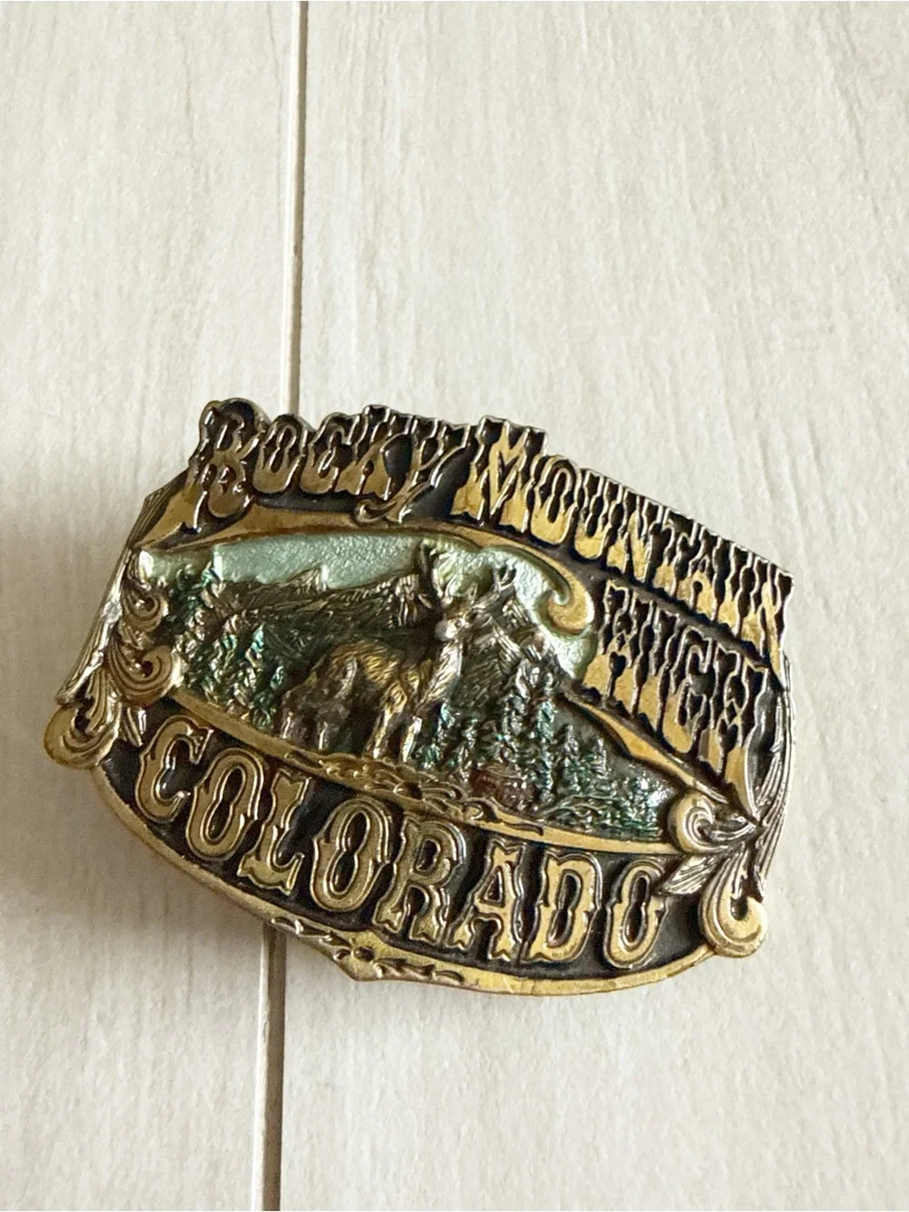 Rocky Mountain High Colorado H187 Brass Belt Buckle Great American Buckle 1981